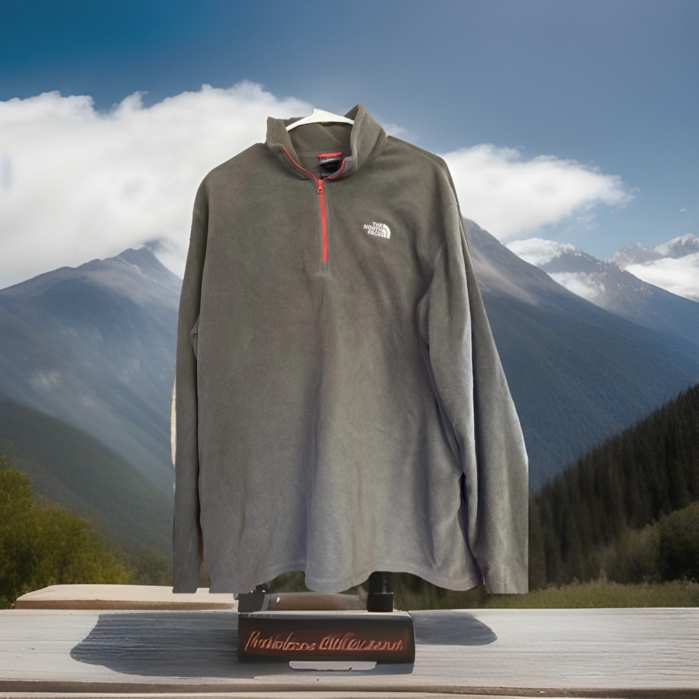 The North Face Men's Large Dark Gray And Red Quarter Zip Pull Over Season #113‎